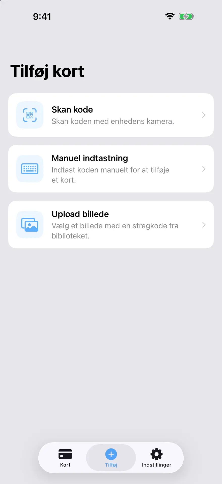 Tilføj kort på sekunder